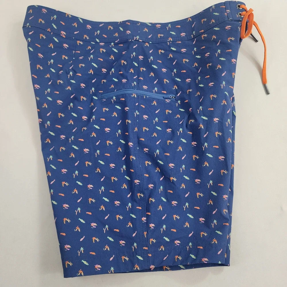Vineyard Vines Performance swim trunks shorts W 32 blue fish pocket zip $98 mens